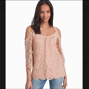 WHBM Mauve/Blush Lace Cold Shoulder 3/4 Sleeve Top